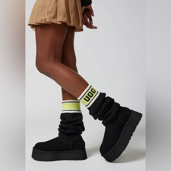 UGG Cable Sweater Letter Platform Shearling Lined Suede Boot Womens 8.5 9 40 - Picture 11 of 17